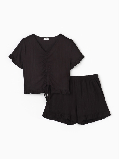 Пижама женская (футболка, шорты) KAFTAN Black, размер 52-54