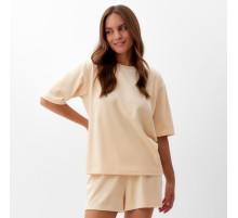 Пижама женская (футболка, шорты) KAFTAN Plushy, размер 52-54, молочная