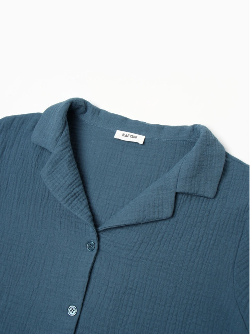 Пижама женская (рубашка, шорты) KAFTAN Basic, размер 44-46, синяя