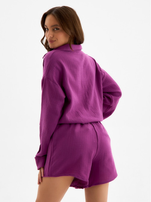 Пижама женская (рубашка, шорты) KAFTAN Basic, размер 52-54, сиреневая