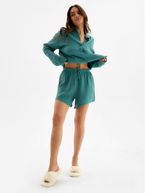 Пижама женская (рубашка, шорты) KAFTAN Basic, размер 44-46, зелёная