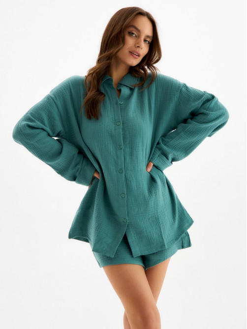 Пижама женская (рубашка, шорты) KAFTAN Basic, размер 44-46, зелёная