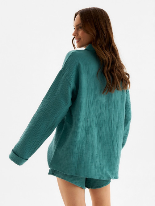 Пижама женская (рубашка, шорты) KAFTAN Basic, размер 44-46, зелёная