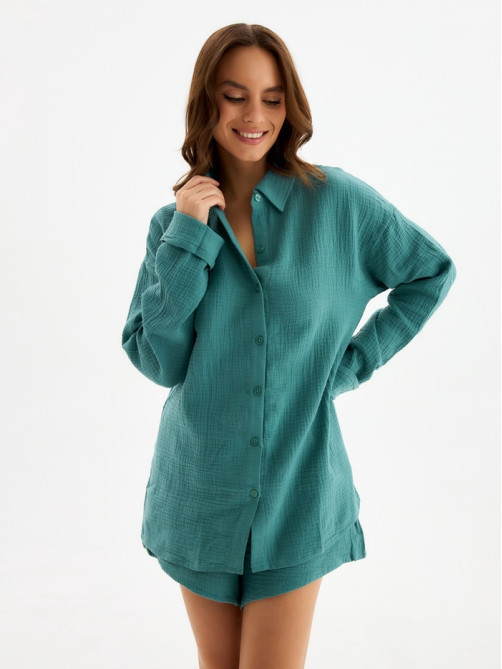 Пижама женская (рубашка, шорты) KAFTAN Basic, размер 44-46, зелёная