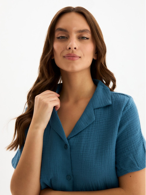 Пижама женская (рубашка, шорты) KAFTAN Basic, размер 48-50, синяя