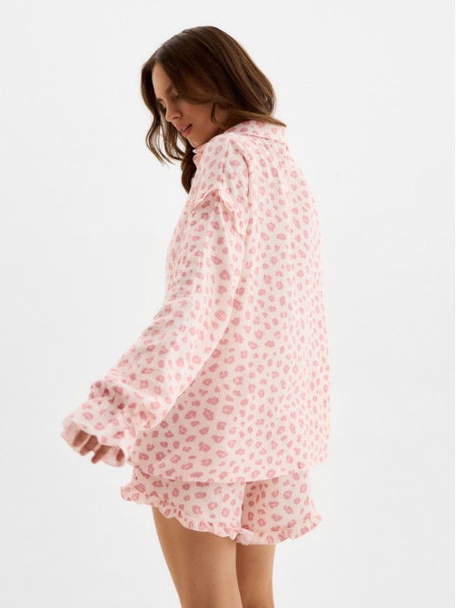 Пижама женская (рубашка, шорты) KAFTAN «Муслин: pink leopard», размер 40-42