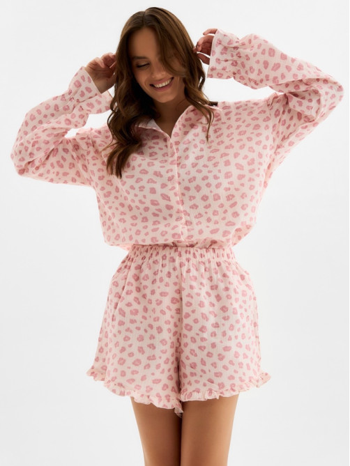 Пижама женская (рубашка, шорты) KAFTAN «Муслин: pink leopard», размер 48-50
