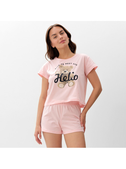 Пижама женская (футболка, шорты) KAFTAN Hello, размер 40-42, розовая