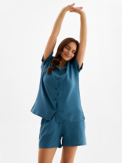 Пижама женская (рубашка, шорты) KAFTAN Basic, размер 44-46, синяя