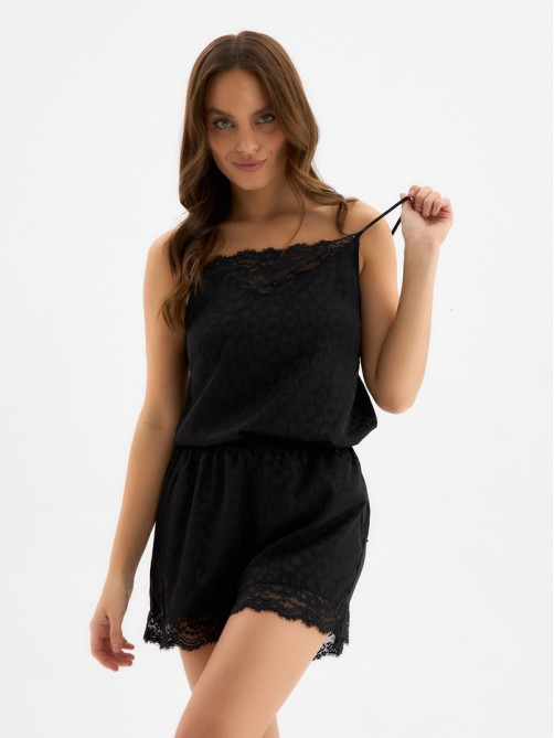 Пижама женская (топ, шорты) KAFTAN Leo black collection, размер 44-46