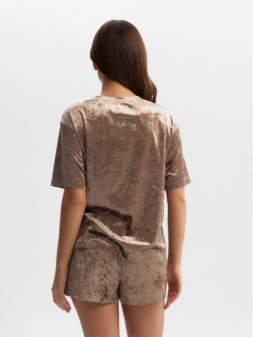 Пижама женская (футболка, шорты) KAFTAN Velvet, размер 40-42, кофейная