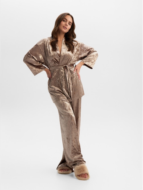 Костюм домашний женский (жакет, брюки) KAFTAN Velvet, размер 40-42, цвет кофейный