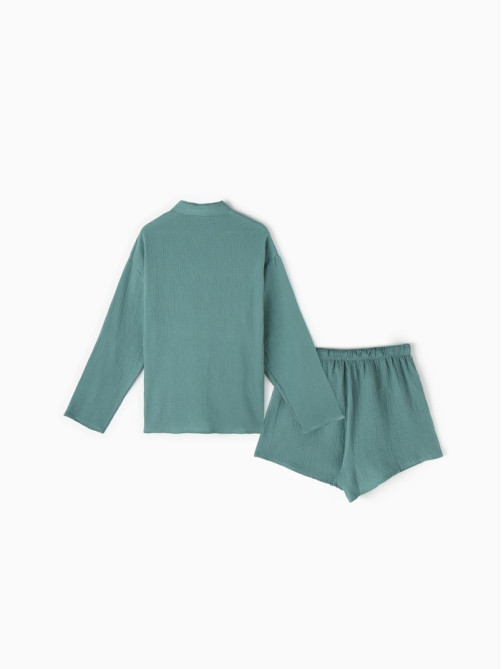 Пижама женская (рубашка, шорты) KAFTAN Basic, размер 44-46, зелёная