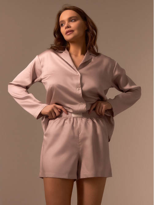 Пижама женская (рубашка, шорты) SL HOME Tensel Home, размер 48 (XL), цвет пудровый