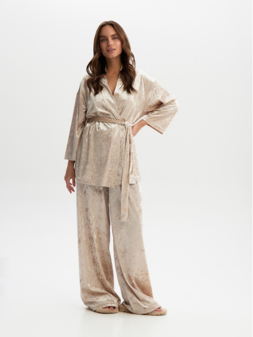 Костюм домашний женский (жакет, брюки) KAFTAN Velvet, размер 52-54, бежевый