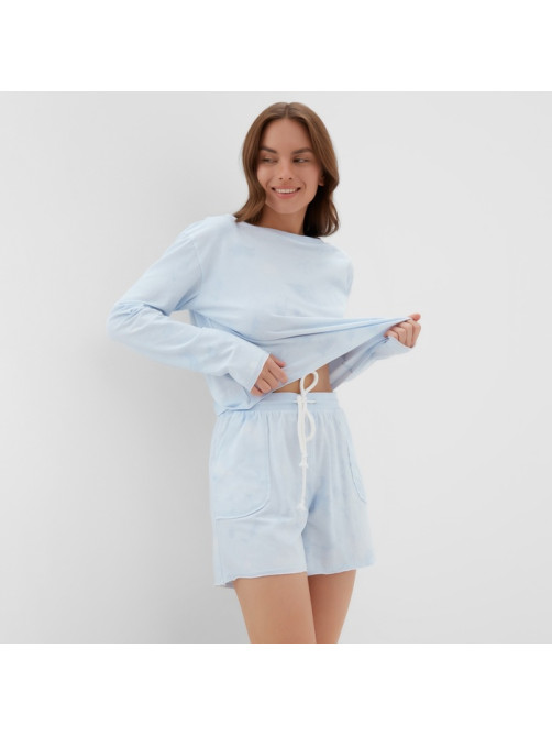 Пижама женская (лонгслив, шорты) KAFTAN, размер 44-46 голубая