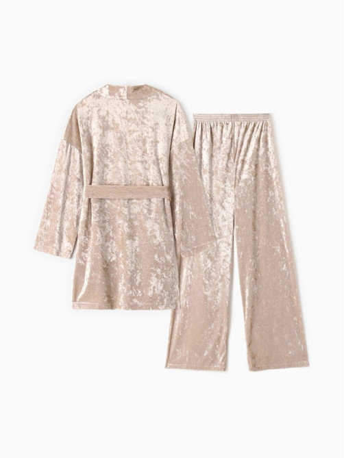 Костюм домашний женский (жакет, брюки) KAFTAN Velvet, размер 52-54, бежевый