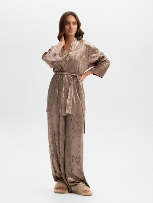 Костюм домашний женский (жакет, брюки) KAFTAN Velvet, размер 40-42, цвет кофейный