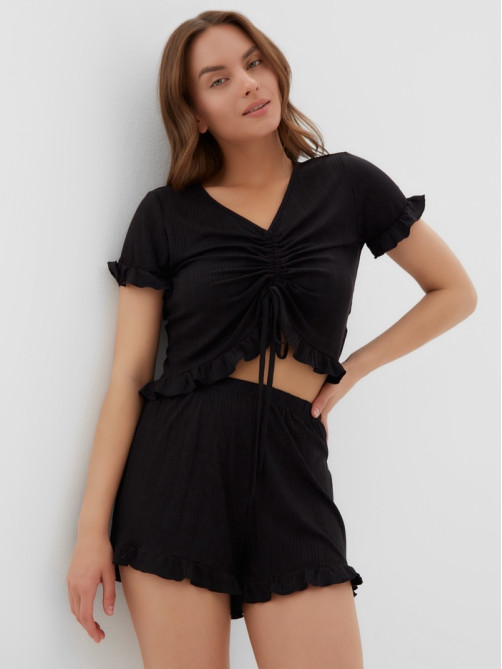 Пижама женская (футболка, шорты) KAFTAN Black, размер 48-50