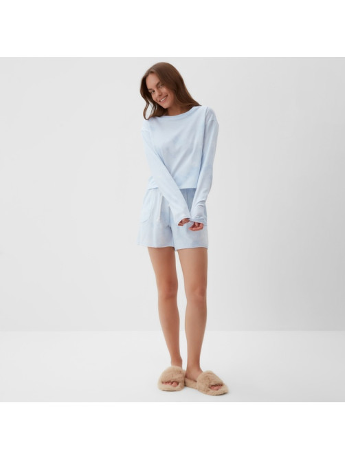 Пижама женская (лонгслив, шорты) KAFTAN, размер 44-46 голубая