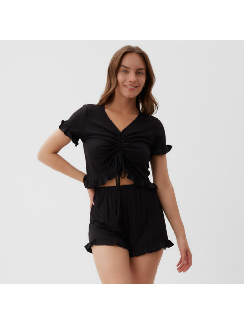 Пижама женская (футболка, шорты) KAFTAN Black, размер 52-54