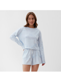 Пижама женская (лонгслив, шорты) KAFTAN, размер 40-42, голубая