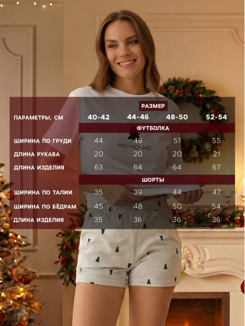 Пижама новогодняя женская (футболка, шорты) KAFTAN «Елки», размер 40-42