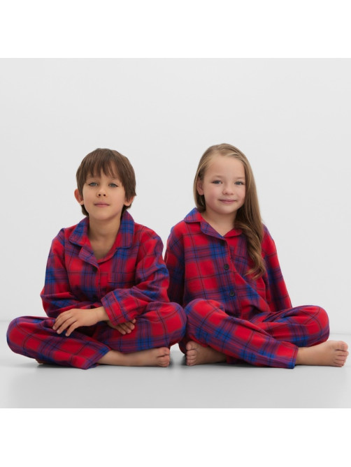 Пижама детская новогодняя из фланели (рубашка и брюки) KAFTAN, размер 32 (110-116 см), красная