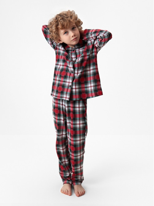 Пижама детская новогодняя (рубашка, брюки) KAFTAN Christmas time, размер 34 (122-128 см), бело-красная