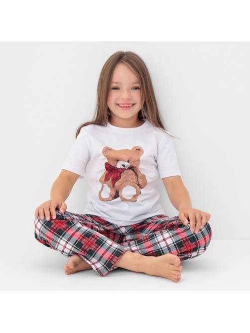 Пижама для девочки новогодняя (футболка и брюки) KAFTAN Christmas time размер 34 (122-128 см), бело-красная