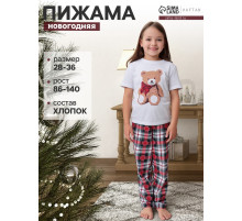 Пижама для девочки новогодняя (футболка и брюки) KAFTAN Christmas time размер 28 (86-92 см), бело-красная