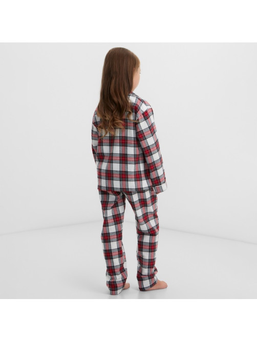 Пижама для девочки новогодняя из фланели (рубашка и брюки) KAFTAN, размер 32 (110-116 см), красно-белая