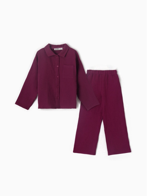 Пижама для девочки (рубашка, брюки) KAFTAN «Муслин», фиолетовая, размер 36 (134-140 см)