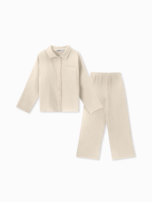 Пижама для девочки (рубашка, брюки) KAFTAN «Муслин», цвет молочный, размер 36 (134-140 см)