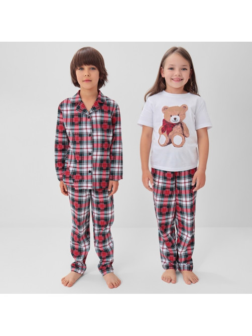 Пижама для девочки новогодняя (футболка и брюки) KAFTAN Christmas time размер 36 (134-140 см), бело-красная