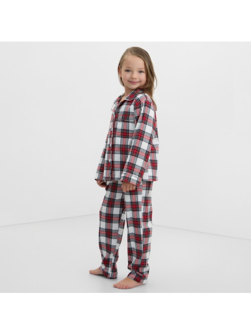 Пижама для девочки новогодняя из фланели (рубашка и брюки) KAFTAN, размер 32 (110-116 см), красно-белая