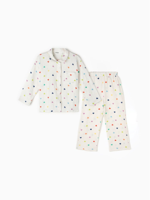 Пижама для девочки (рубашка, брюки) KAFTAN «Муслин», белая, размер 30 (98-104 см)