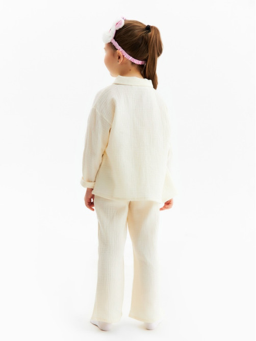 Пижама для девочки (рубашка, брюки) KAFTAN «Муслин», цвет молочный, размер 34 (122-128 см)