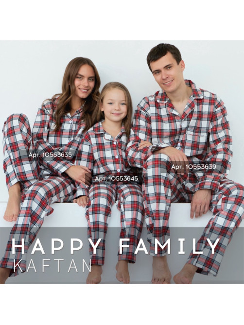 Пижама для девочки новогодняя из фланели (рубашка и брюки) KAFTAN, размер 32 (110-116 см), красно-белая
