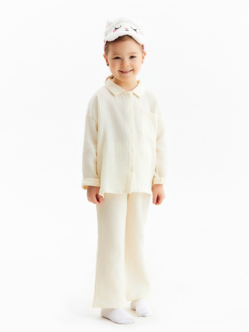 Пижама для девочки (рубашка, брюки) KAFTAN «Муслин», цвет молочный, размер 34 (122-128 см)