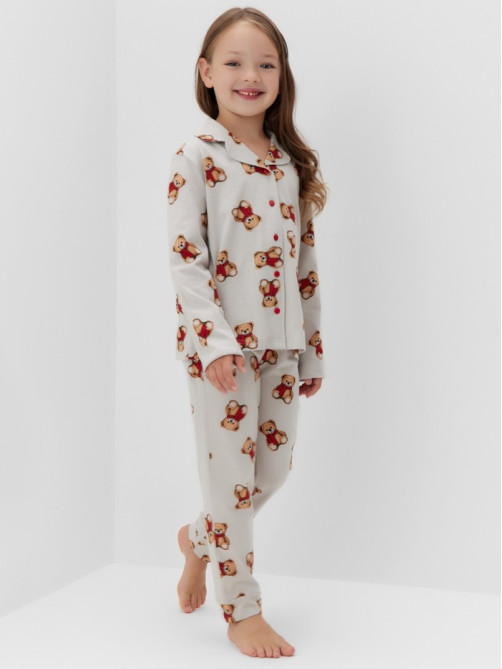 Пижама для девочки (рубашка, брюки) KAFTAN «Мишка в шарфе» размер 34 (122-128 см)