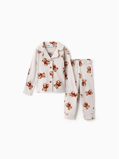 Пижама для девочки (рубашка, брюки) KAFTAN «Мишка в шарфе» размер 36 (134-140 см)
