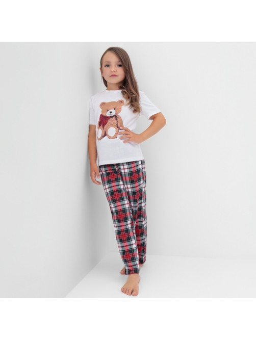 Пижама для девочки новогодняя (футболка и брюки) KAFTAN Christmas time размер 36 (134-140 см), бело-красная