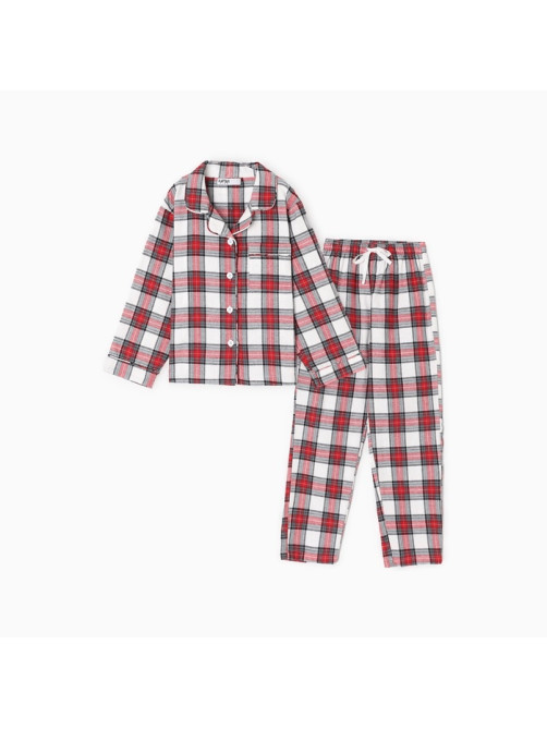 Пижама для девочки новогодняя из фланели (рубашка и брюки) KAFTAN, размер 32 (110-116 см), красно-белая