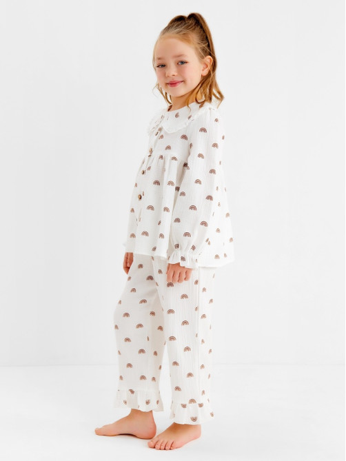 Пижама для девочки (рубашка, брюки) KAFTAN «Радуга», белая, размер 36 (134-140 см)