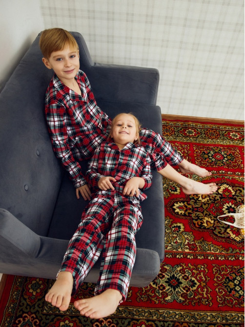 Пижама детская новогодняя (рубашка, брюки) KAFTAN Christmas time, размер 34 (122-128 см), бело-красная