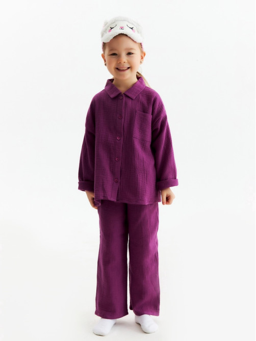 Пижама для девочки (рубашка, брюки) KAFTAN «Муслин», фиолетовая, размер 30 (98-104 см)