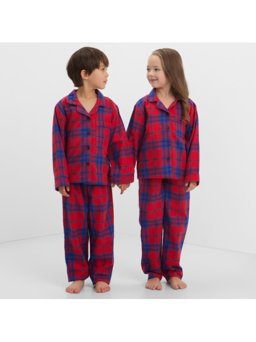 Пижама детская новогодняя из фланели (рубашка и брюки) KAFTAN, размер 32 (110-116 см), красная