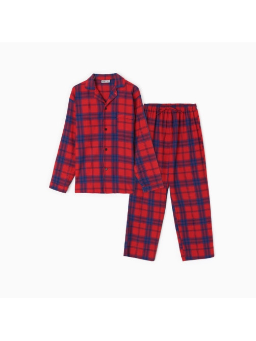 Пижама детская новогодняя из фланели (рубашка и брюки) KAFTAN, размер 32 (110-116 см), красная