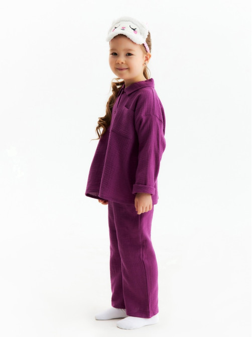 Пижама для девочки (рубашка, брюки) KAFTAN «Муслин», фиолетовая, размер 30 (98-104 см)